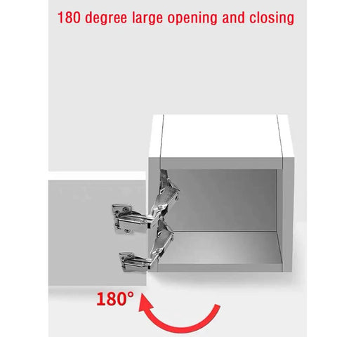 180-degree cabinet showing 2-Pack 170 Degree Frameless Cabinet Hinges With Hidden Hydraulic Soft Close, Adjustable Mounting, Stainless Steel Damping Buffer