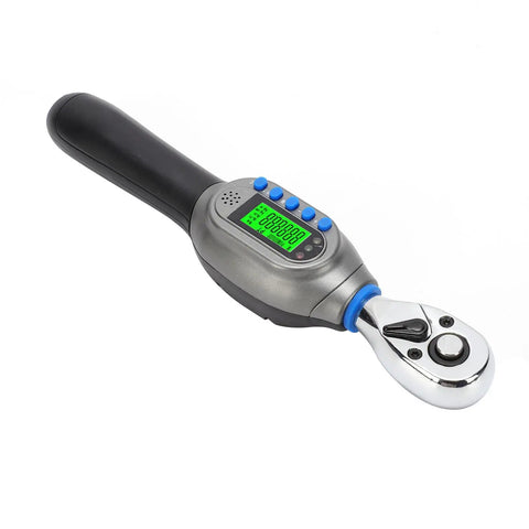 Bewinner 3/8-Inch Digital Torque Wrench With Precision ±2% Accuracy Smart Overload Protection And Led Light Sound Alerts showing LCD screen and chrome steel design.