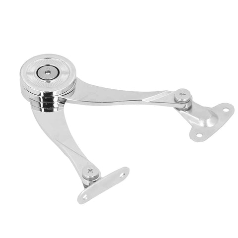 Go To Lid Lift Hinge With Zinc Alloy Strut For Cabinets And Wardrobes, shown with mounting details, 20.5cm lift, durable hinge system