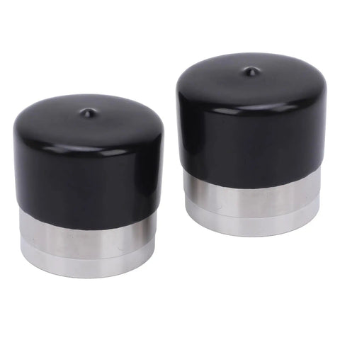 2 Pack Stainless Steel Trailer Wheel Bearing Protectors With Dual-Sided Shield 1.980 Inch Diameter Hub Caps Boat Trailer Bearing Covers To Keep Grease In And Water Debris Out Road Trip Ready, shown side by side.