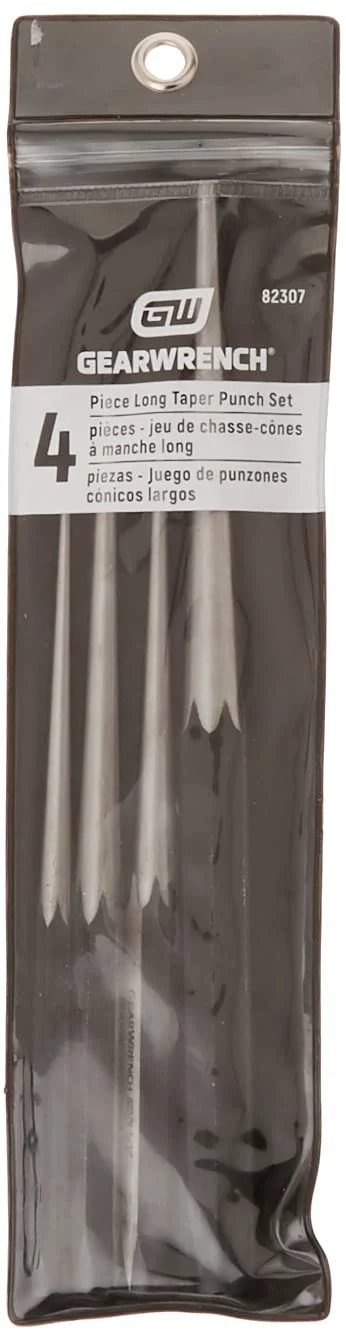 4 Piece Long Taper Punch Set With Softened Striking Ends And Ground Finish For Easy Identification Built For Installing Or Removing Pins