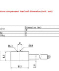 5kg Button Type Compression Load Cell Sensor With 2m Cable, Tiny But Mighty Miniature Strain Gauge Scale For Precise Weighing, IP66 Stainless Steel, Low Height 7mm, 13mm Diameter, Great For Compact Scales. Dimension drawing showing 13mm dia, 7mm height, and cable exit