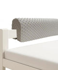Toddler Bed Rail Bumpers Rock Solid Foam Barrier For Kiddo Bedrooms Fall Prevention Guardrail Padding No Sweat Assembly Crib Side Shield Grey Smooth Setup 3 Foot on a white bed frame.