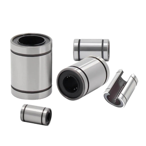 12 Pack 8mm Linear Bearing Set for 3D Printers and CNC Machines, Low Friction LM8UU Style Bushings, displayed in various angles