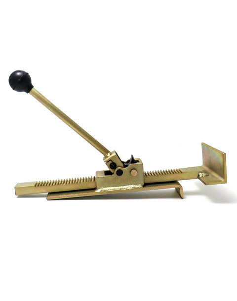 QWORK hardwood flooring jack, front view, brass finish with ratcheting lever