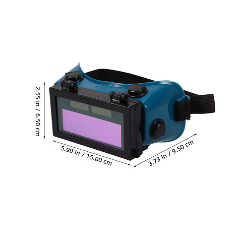 Slick Auto Darkening Welding Goggles With Flip Up Lens And Anti Scratch Shield Top Notch Navy Eye Protection Glasses For Hardcore Arc Welding, side view with dimensions.