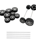 12 Pcs RC Car Tire Wheel Kit With Rubber Wheels And Premium Round Rod Shafts For RC Cars Trucks Robots Boats And Helicopters DIY Model Building Style Two, showing various wheels and rods