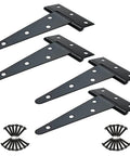 4-pack 8 Inch T Strap Hinges Heavy Duty Tee Hinge for shed doors, gates, yard fences, barn doors, with screws, galvanized rustproof iron