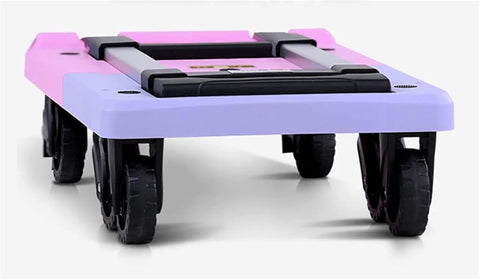 No Sweat Folding Platform Cart With 360 Swivel Wheels For Easy Hauling And Compact Storage Ultralight Utility Dolly in pink and purple.