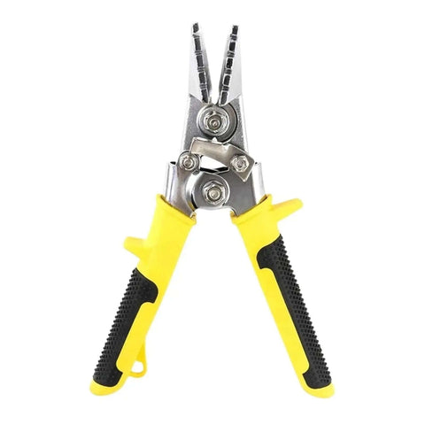 Heavy Duty Sheet Metal Bending Pliers 6 Inch Hand Seamer Tool with yellow handles, front view