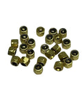 24 Pack Gold Brass Fingerboard Lock Nuts With Nylon Insert, compact and durable replacement parts for finger skateboard trucks.