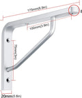 Heavy Duty Battle Ready Solid Aluminum Alloy Shelf Brackets Featuring Triangle Corner Support and Smooth Rounded Edges for Wall Mounted Home Storage Solutions with dimensions.