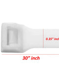 Close-up of 12 Pieces 30 Inch Extra Long White Nylon Cable Ties UV Stabilized For Outdoor Use And HVAC Duct Straps size detail.