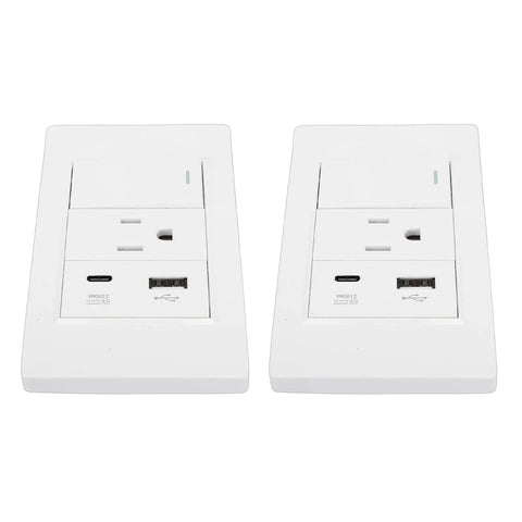 2 Pack Wall Outlet With Usb And Type C Ports, 15 Amp Duplex Receptacle Featuring Single Control Switch for fast charging.