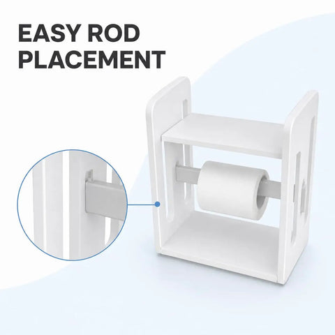Premium Solid Wood Label Holder In Clean White, easy rod placement for 4x6 shipping labels and thermal rolls.
