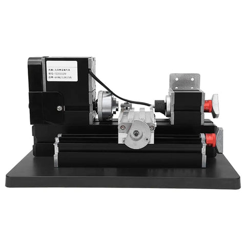Garosa Mini Metal Lathe With 60 Watt Motor And 12000 RPM Speed For Precision Wood Plastic Soft Metal Machining Hobby DIY Workshop Projects Compact Design And High Accuracy, showing front view with motor and controls.