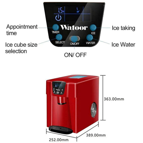 Slick Countertop Ice Cube Maker And Kitchen Water Dispenser With Three Liter Tank, Two Ice Sizes, Easy Touch Buttons, Transparent Window Hella Fast Straight Up Game Changer display with ice size selection buttons.
