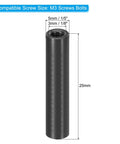 M3 metal threaded standoff spacer, black aluminum, 25mm long with 1/8in inner diameter and 3/16in outer diameter