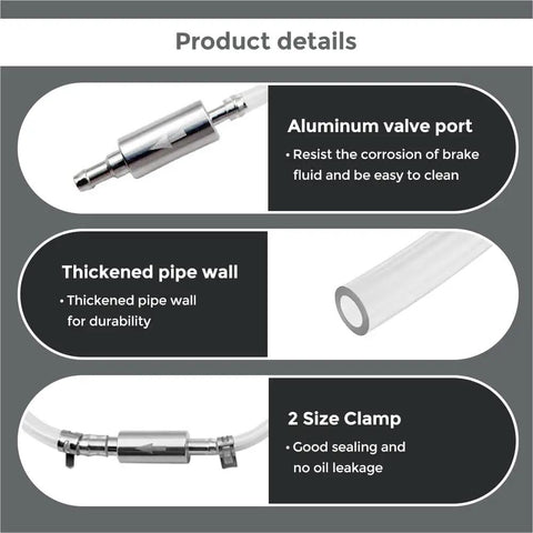 Two Pack Brake Bleeder Hose Kit With One Way Check Valve featuring aluminum valve port and thickened pipe wall