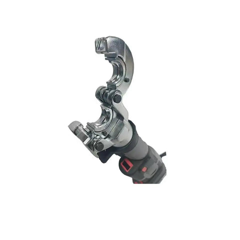 Close-up of Hot MEZ-300 Hydraulic Battery Powered Cable Lug Crimpers Rechargeable 18V Electric Press Tool cutting jaws.