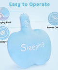 Azure blue Ultra Soothing Baby Sleep Soother with charging port and buttons for vibration levels; apple-shaped vibrating pad for newborns