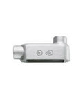 Rugged As Nails Malleable Iron Form 5 Conduit Outlet Body Hot Dip Galvanized Electrical Pull Box Cover side view for wire access.