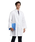Men's Lab Coat Long Sleeve White Laboratory Jacket With Three Pockets Durable 35/65 Cotton Polyester Blend Easy Care Work Ready Doctor Uniform