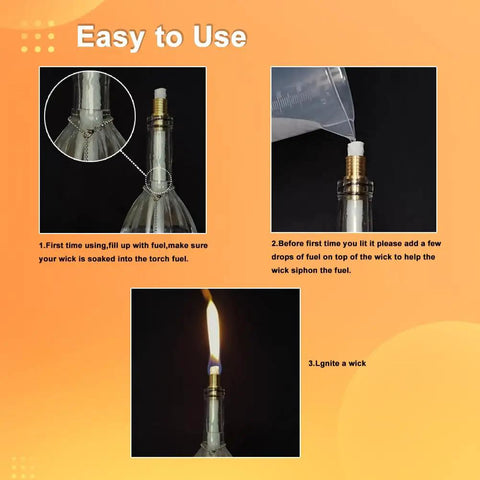 Instructions for Six Pack Wine Bottle Torch Wicks Kit For Outdoor Lighting Citronella Garden Torches Table Torches