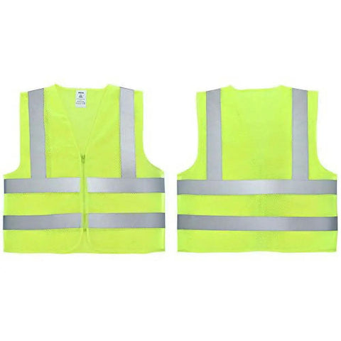 High Viz ANSI Class 2 Safety Vest No Pocket Neon Yellow Large For Men And Women Reflective Polyester Vest For Roadside Work Surveyors Cyclists