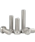 Top Shelf 304 Stainless Steel Machine Screws With Slotted Round Cheese Heads In M2 M2.5 And M3 Hardware Pack displayed in five different lengths.