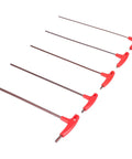Rock Solid 5 Piece T Handle Hex Wrench Set Made From Tough S2 Alloy Steel With Ergonomic Flat Head Design Perfect For Tight Spots In Auto Maintenance, CNC Work, And Heavy Mechanical Repair Jobs Where Real Leverage Is Needed; 5-piece red T-handle set