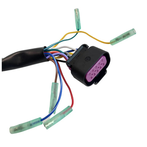Close-up of 14-pin harness connector from Side Mounted Remote Throttle Control Box For Outboard Engine 4 Stroke 14 Pin With 5 Meter Harness And Power Trim Switch Key Switch Included Black Durable Marine Grade Construction