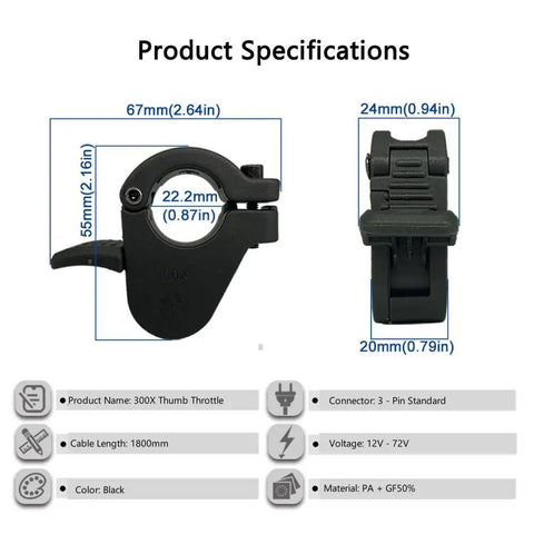 Thumb Throttle For E Bikes And Scooters With 3 Pin SM Plug 12V To 72V Range Left Or Right Speed Accelerator Fits 22mm Handlebars Smooth Responsive Acceleration For City Cruising And Off Road Adventures