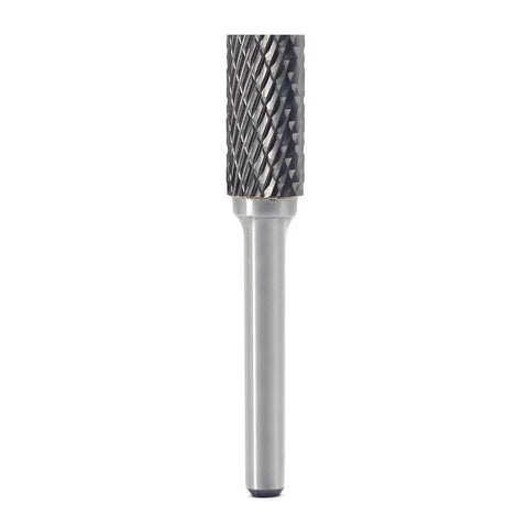 Close-up of a single carbide burr from 10 Piece Pro Grade Heavy Duty Carbide Burr Set For Die Grinder Bits With Quarter Inch Shank.