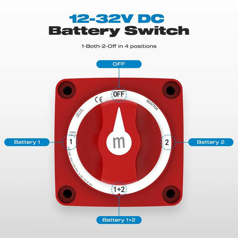 Heavy Duty 300A Battery Disconnect Switch 4 Position 1 Both 2 Off With Knob Make Before Break Contact Design Front View