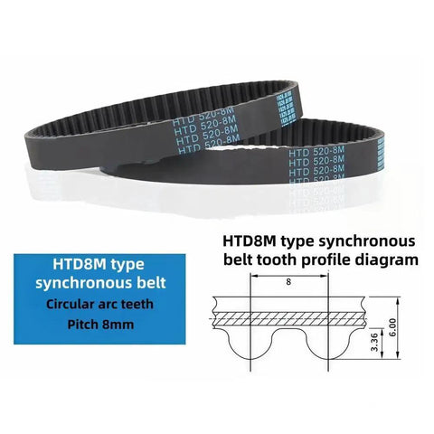 HTD8M synchronous belt with diagram for 2mm Pitch Closed Loop Timing Belt 634 To 1040 And 1050mm Lengths 6mm 10mm Or 15mm Wide