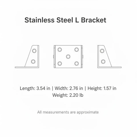 Diagram of Sturdy Stainless Steel L Bracket Set For Shelves And Furniture Repairs 90 Degree Right Angle Corner Supports