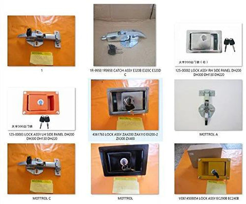 Various lock assemblies including Catch Assembly Engine Cover Lock For CAT E320B E320C E320D E330B E312B Excavators displayed in a grid view.
