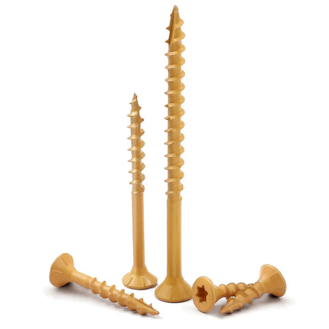 Tan Coated Outdoor Deck Screws 8 x 1 Inch Self Tapping Wood Screws With Torx Star Drive Coarse Threads For Exterior Use 200 Pack