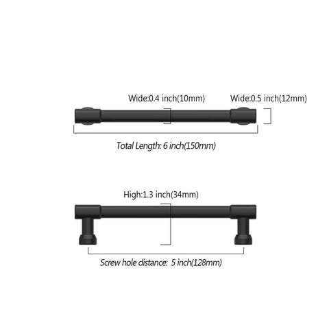 Upgrade Your Kitchen Game With Slick Matte Black Cabinet Pulls And 5 Inch Drawer Handles Heavy Duty 10 Piece Set Of Rust Resistant Metal Hardware dimensions illustration