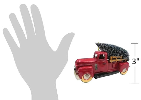 2.95 Inch Farmhouse Red Truck Ornament With Christmas Tree Vintage Pickup Holiday Decor next to hand for scale
