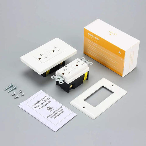 GFCI Weather-Resistant 20A 125V Outlet with Tamper-Resistant Receptacle, LED Indicator, ETL Listed, 2 wall plates, screws, box, manual