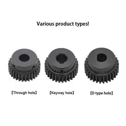 Three types of gears with various holes from Beefy 1.5M Helical Gear Set And Spur Gears For Motors And Transmission Systems.