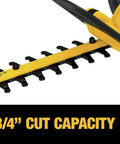 Close-up of Powerful 20V Max Cordless Hedge Trimmer With 22 Inch Laser Cut Blade showing 3/4 inch cut capacity, DCHT820B