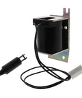 Refrigerator Solenoid Assembly WR62X10055 Replacement Part With 1 Year Warranty, Compatible With 1194707 And 203C6017G001, Plug And Play Setup For Home Kitchen Fridges In Stock Now, black wired refrigerator solenoid with mounting bracket and connector