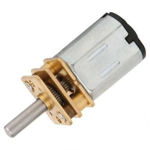 Rugged All Metal 6V DC Gear Motor With 6mm Gearbox 800 RPM, steel micro gears, copper reducer, side view for robotics and automation.