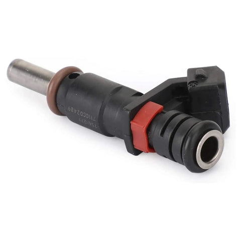 BMW 4 Piece Fuel Injectors 7561277 13537561277 Compatible With N45 N46N E93 320i 2.0L Engine Beefed Up Performance Injector Kit To Improve MPG Smooth Idle Balanced Fuel Delivery Reduced Emissions Auto Parts black fuel injector with red clip