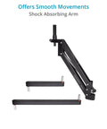 Shock-absorbing Comfort Arm for handheld camera stabilizers, converts to body-mounted system, reduces fatigue for smooth shots.