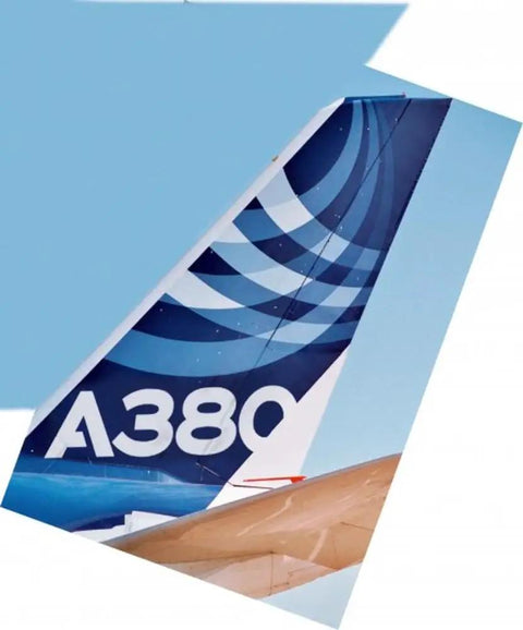 Tail detail of One Hundred Forty Four Scale Airbus A380 Advanced Model Kit With 163 Pieces, Requires Assembly And Painting.