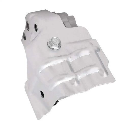 Close-up of VTEC Solenoid Spool Valve With Timing Oil Pressure Switch And Gasket Drop-In Replacement, silver metallic part with bolts.